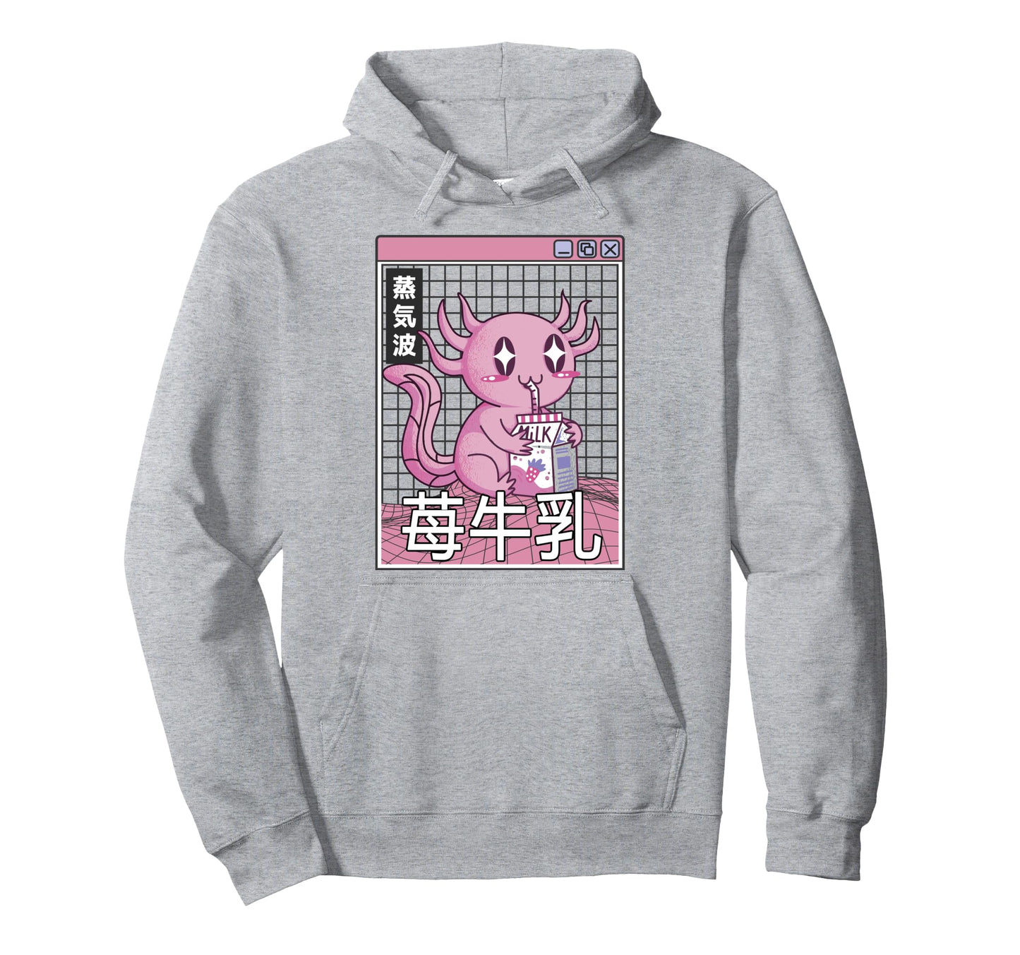 Axolotl Drinking Strawberry Milk Japan Hoodie - Unique Graphic Men Women - T-Shirt, Sweatshirt, Hoodie