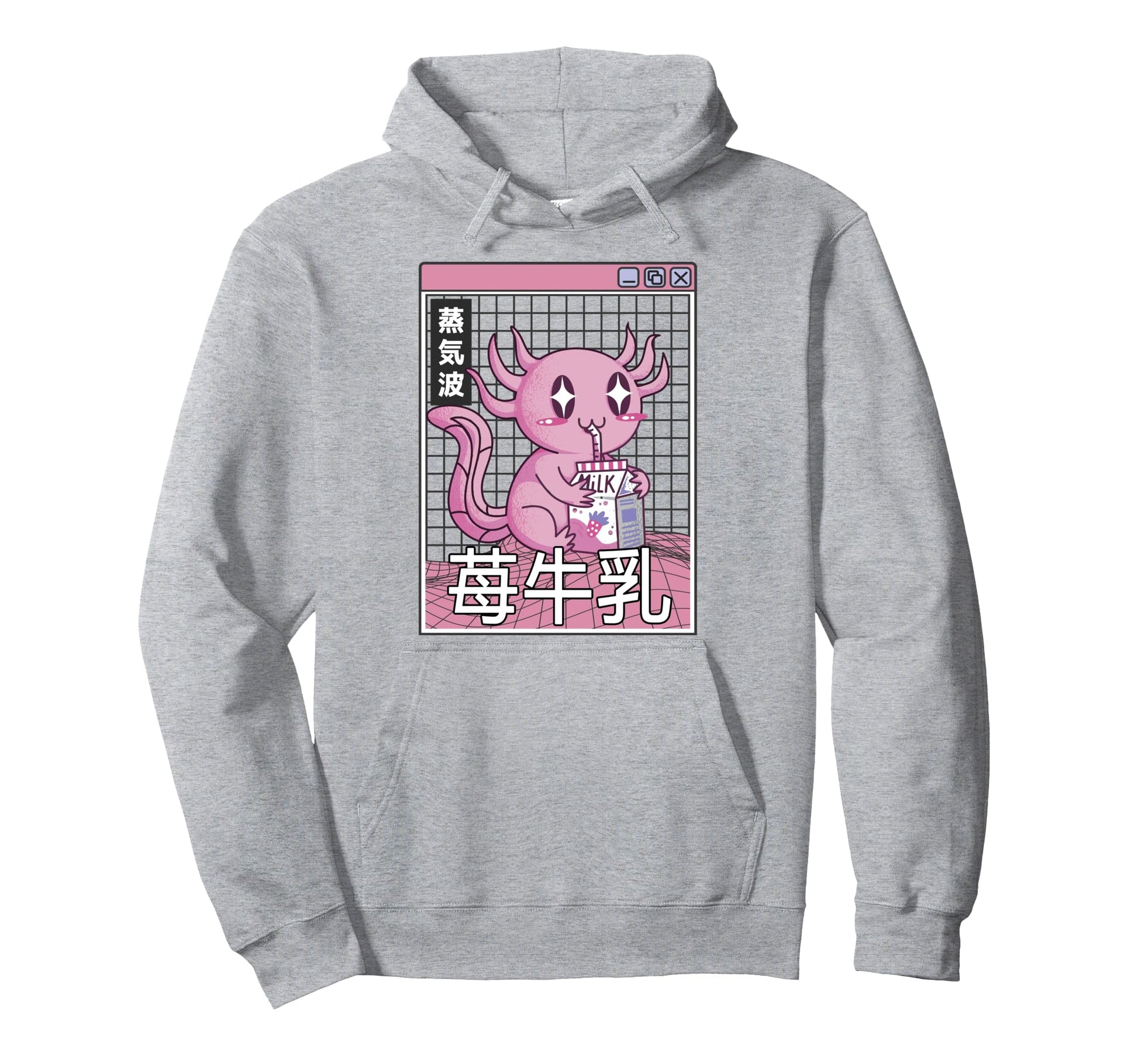 Axolotl Drinking Strawberry Milk Japan Hoodie - Unique Graphic Men Women - T-Shirt, Sweatshirt, Hoodie