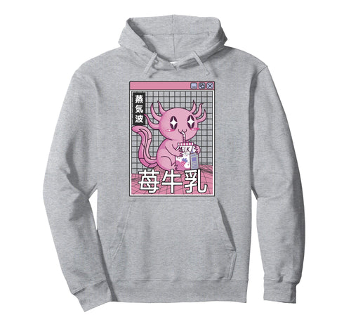 Axolotl Drinking Strawberry Milk Japan Hoodie - Unique Graphic Men Women - T-Shirt, Sweatshirt, Hoodie
