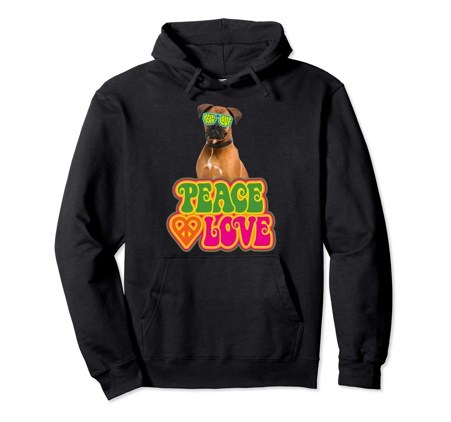 Peace Heart Love Dog Boxer Hoodie - Casual Everyday Wear Unisex - T-Shirt, Sweatshirt, Hoodie
