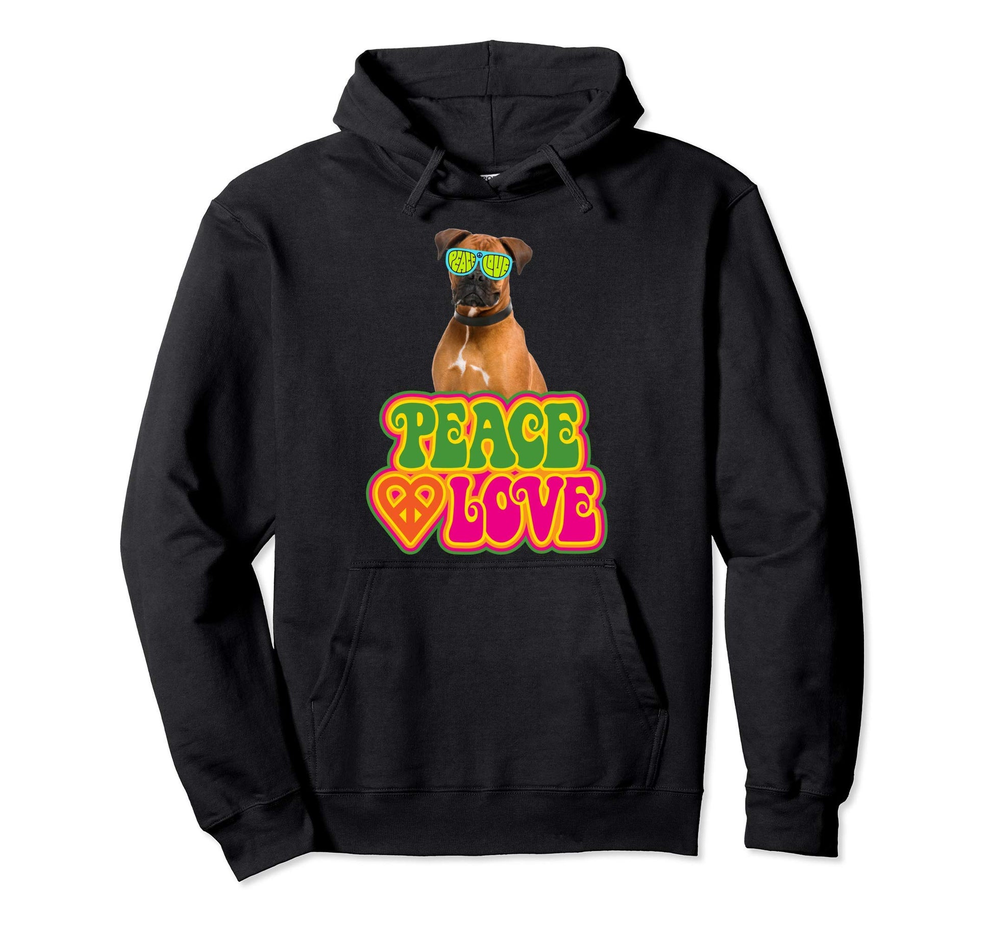 Peace Heart Love Dog Boxer Hoodie - Casual Everyday Wear Unisex - T-Shirt, Sweatshirt, Hoodie