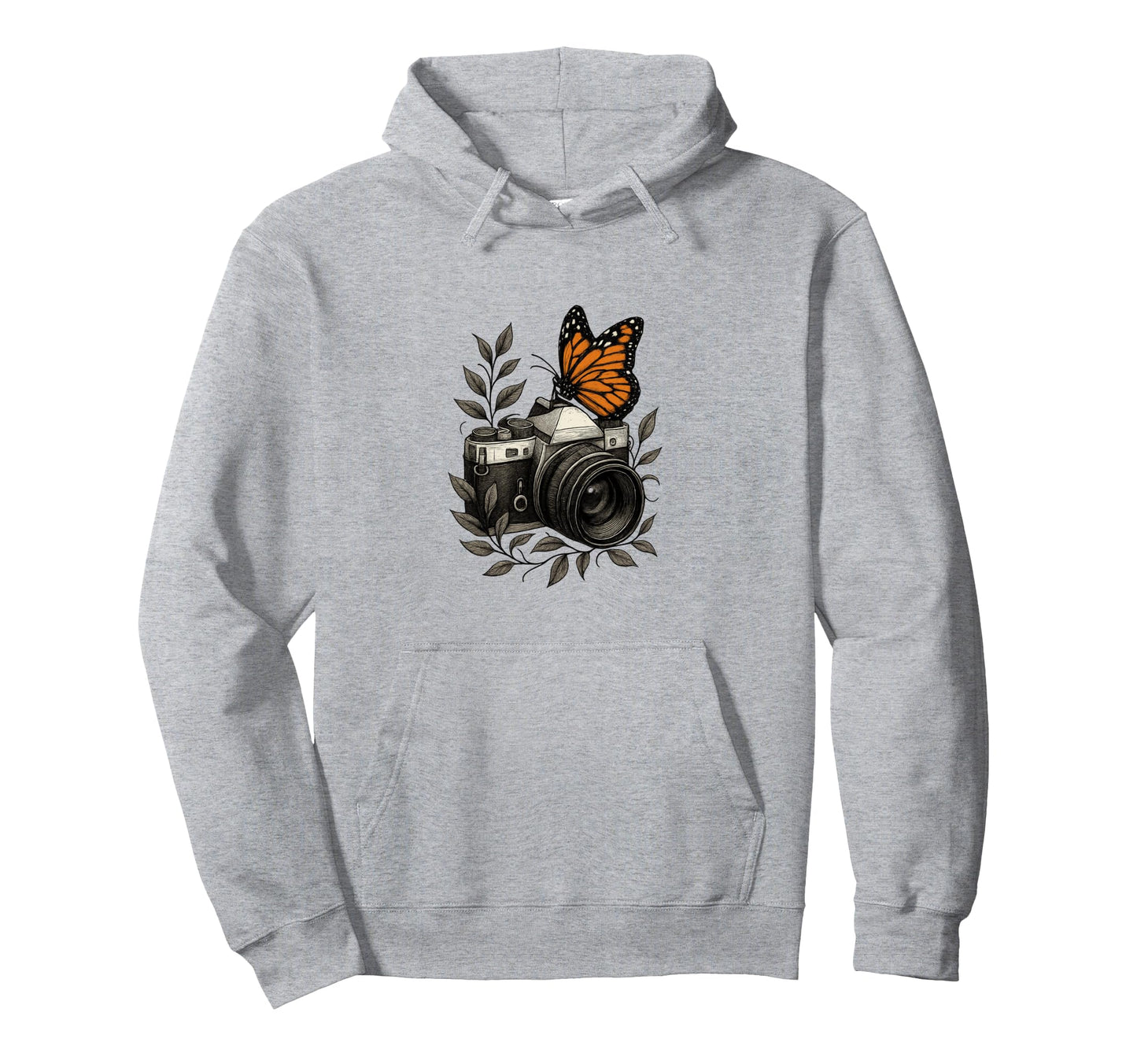 Camera Monarch Butterfly Nature Art Hoodie - Casual Everyday Wear Unisex - T-Shirt, Sweatshirt, Hoodie