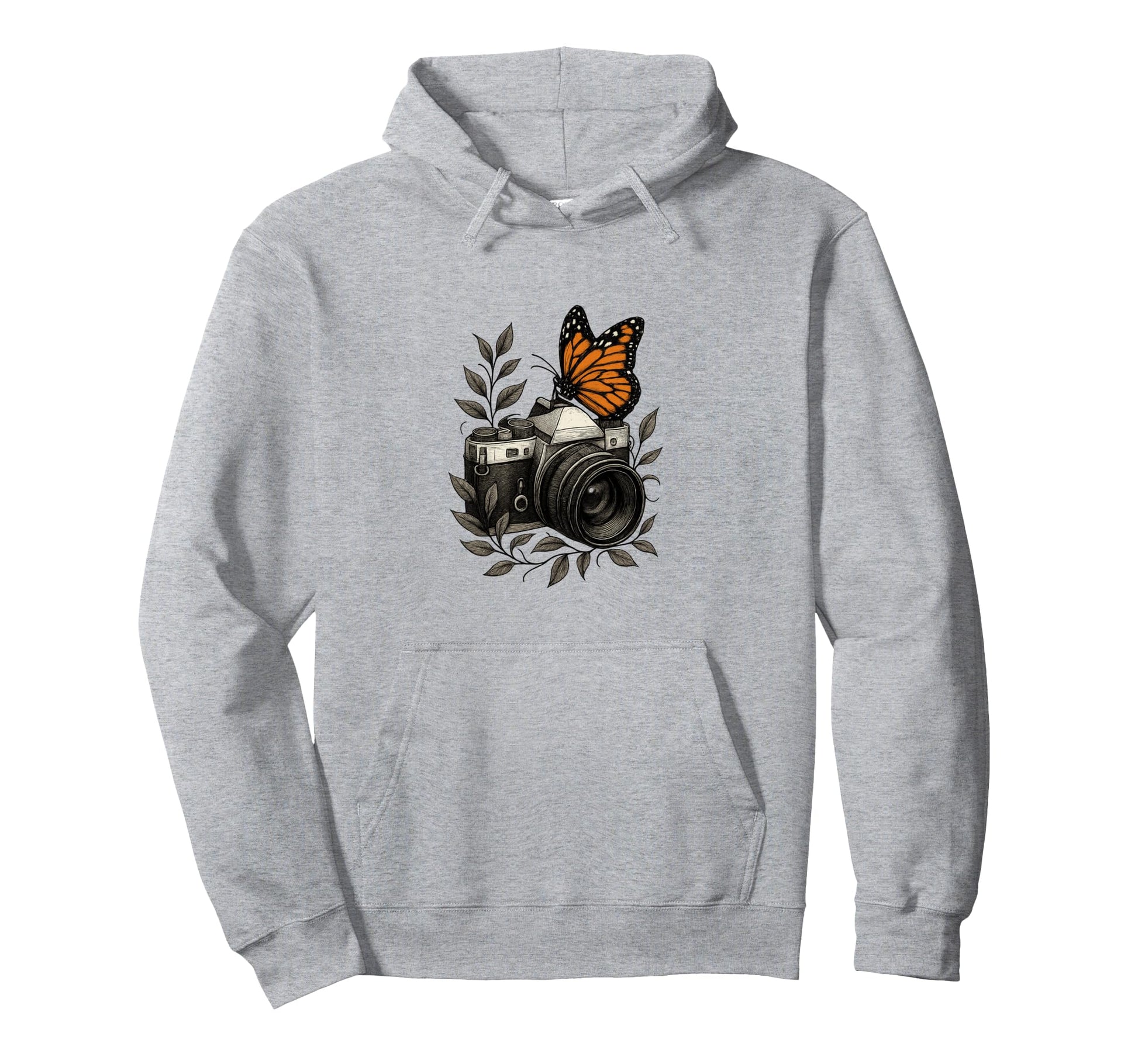 Camera Monarch Butterfly Nature Art Hoodie - Casual Everyday Wear Unisex - T-Shirt, Sweatshirt, Hoodie
