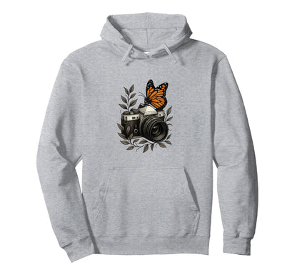 Camera Monarch Butterfly Nature Art Hoodie - Casual Everyday Wear Unisex - T-Shirt, Sweatshirt, Hoodie
