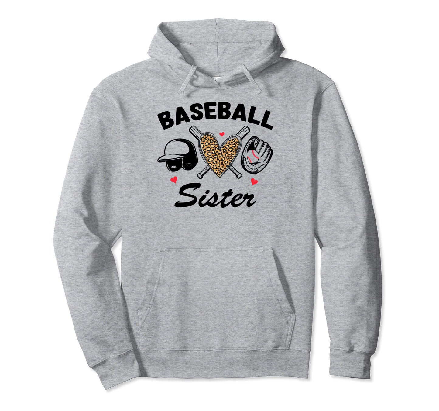 Baseball Sister Leopard Heart Game Day Hoodie - Fun Novelty Design Unisex - T-Shirt, Sweatshirt, Hoodie