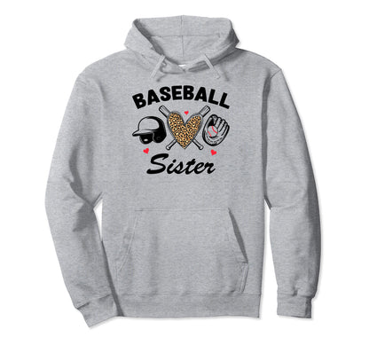 Baseball Sister Leopard Heart Game Day Hoodie - Fun Novelty Design Unisex - T-Shirt, Sweatshirt, Hoodie