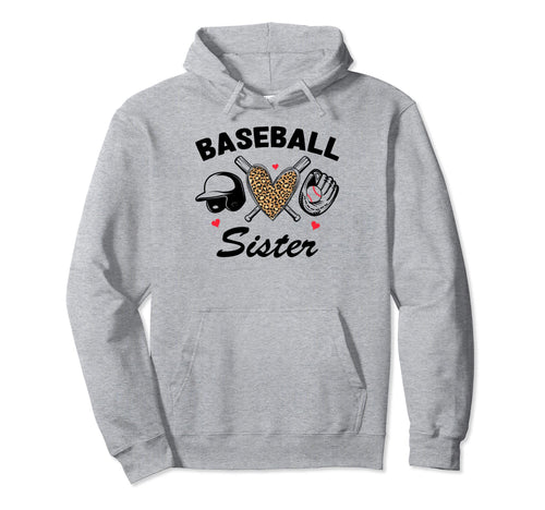 Baseball Sister Leopard Heart Game Day Hoodie - Fun Novelty Design Unisex - T-Shirt, Sweatshirt, Hoodie