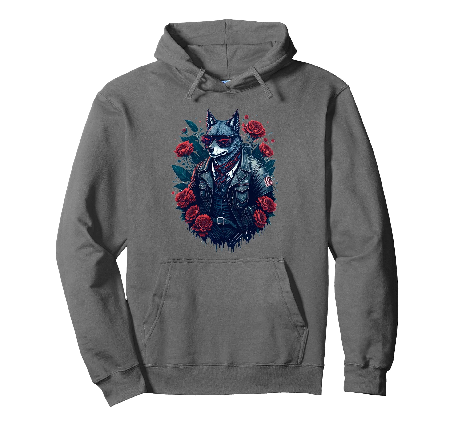 Patriotic Biker Wolf Sunglasses Usa Hoodie - Unique Graphic for Adults - T-Shirt, Sweatshirt, Hoodie