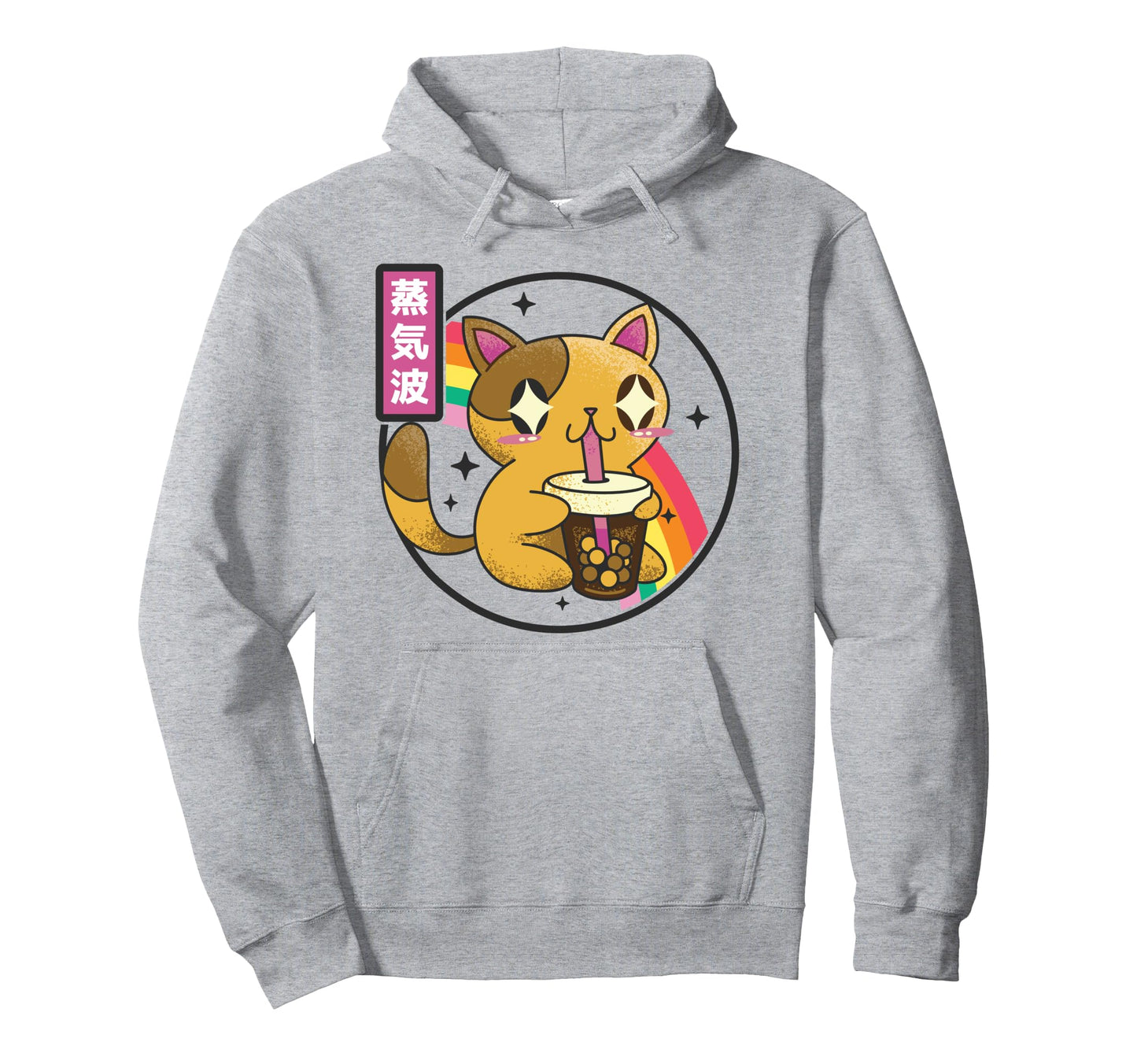 Cat Drinking Bubble Tea Kawaii Rainbow Hoodie - Graphic Print Men Women - T-Shirt, Sweatshirt, Hoodie