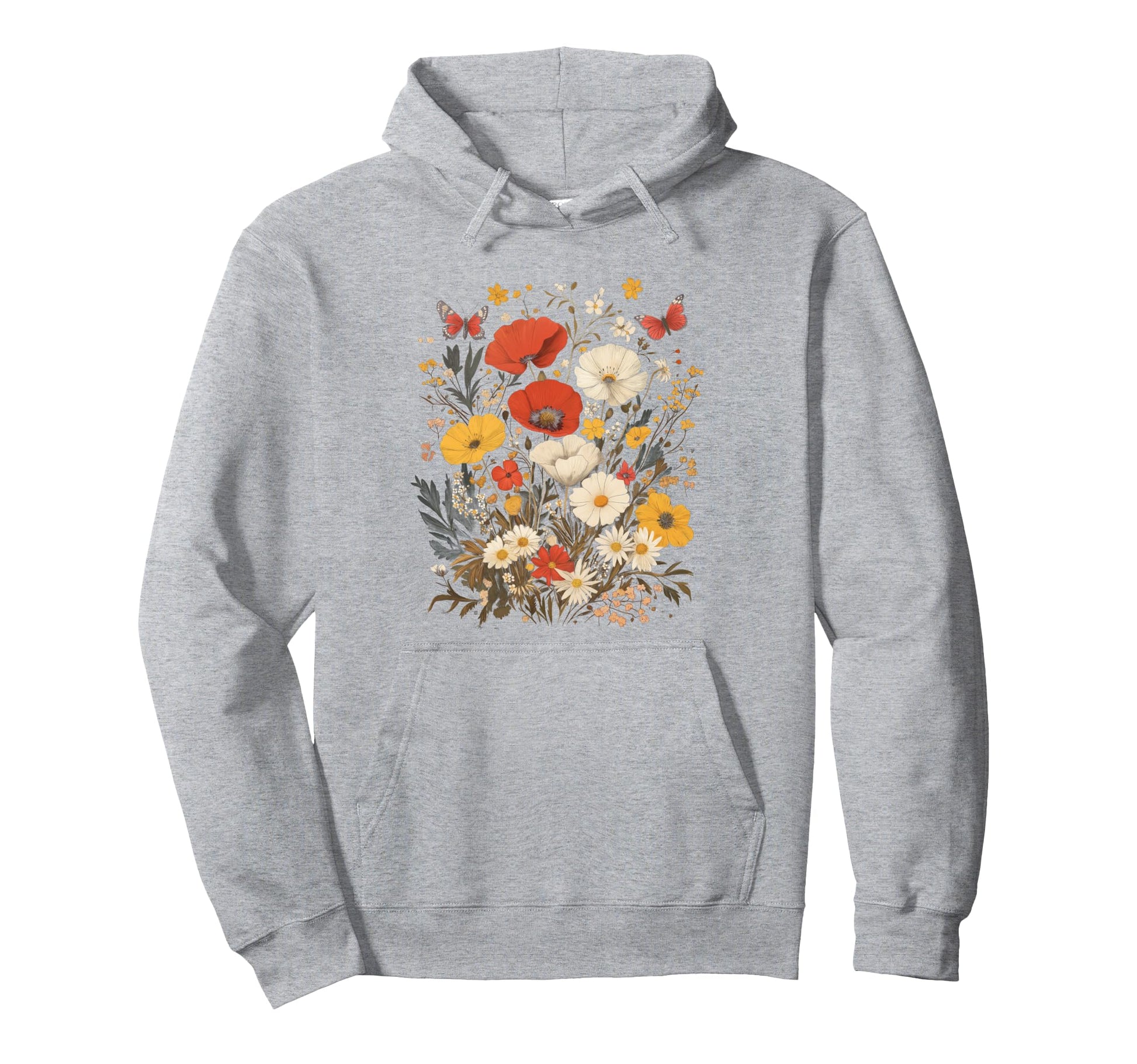 Boho Wildflower Butterfly Botanical Art Hoodie - Unique Graphic Unisex - T-Shirt, Sweatshirt, Hoodie