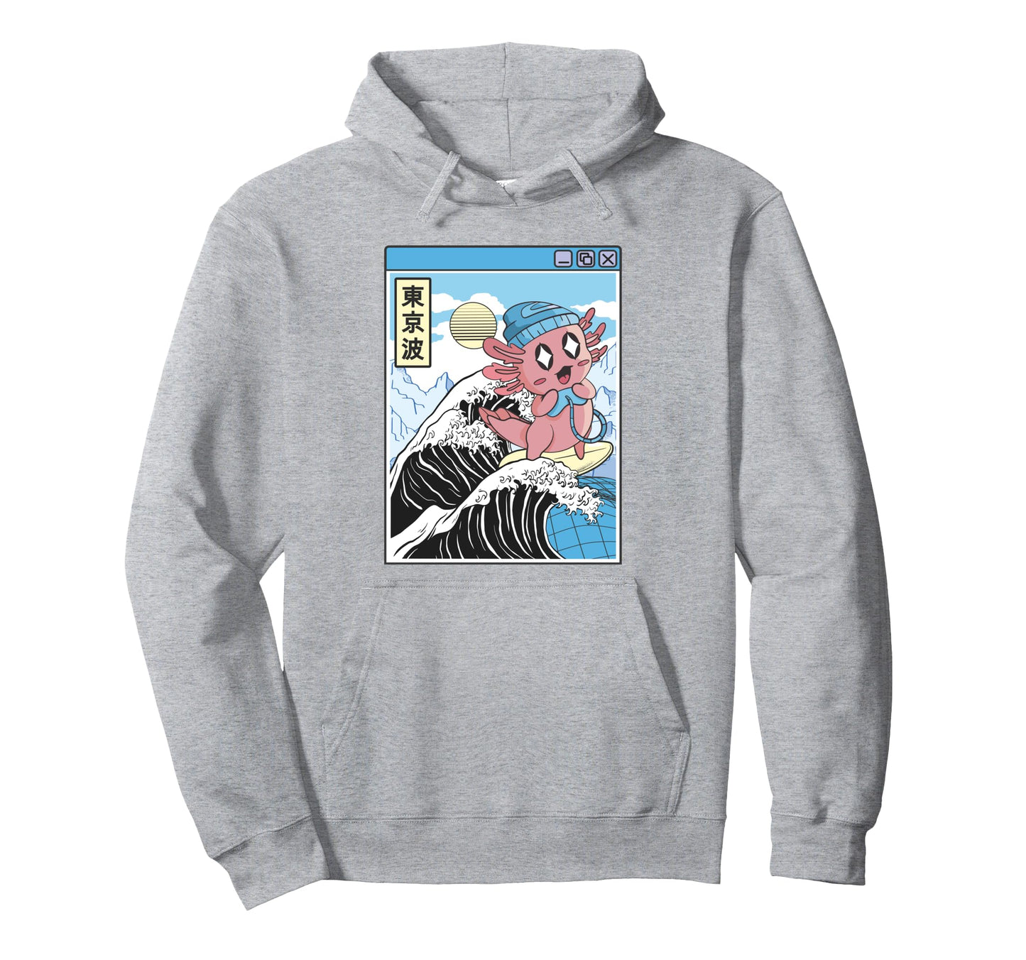 Gaming Axolotl Surfing Kanagawa Wave Pastel Hoodie - Trendy Graphic Unisex - T-Shirt, Sweatshirt, Hoodie