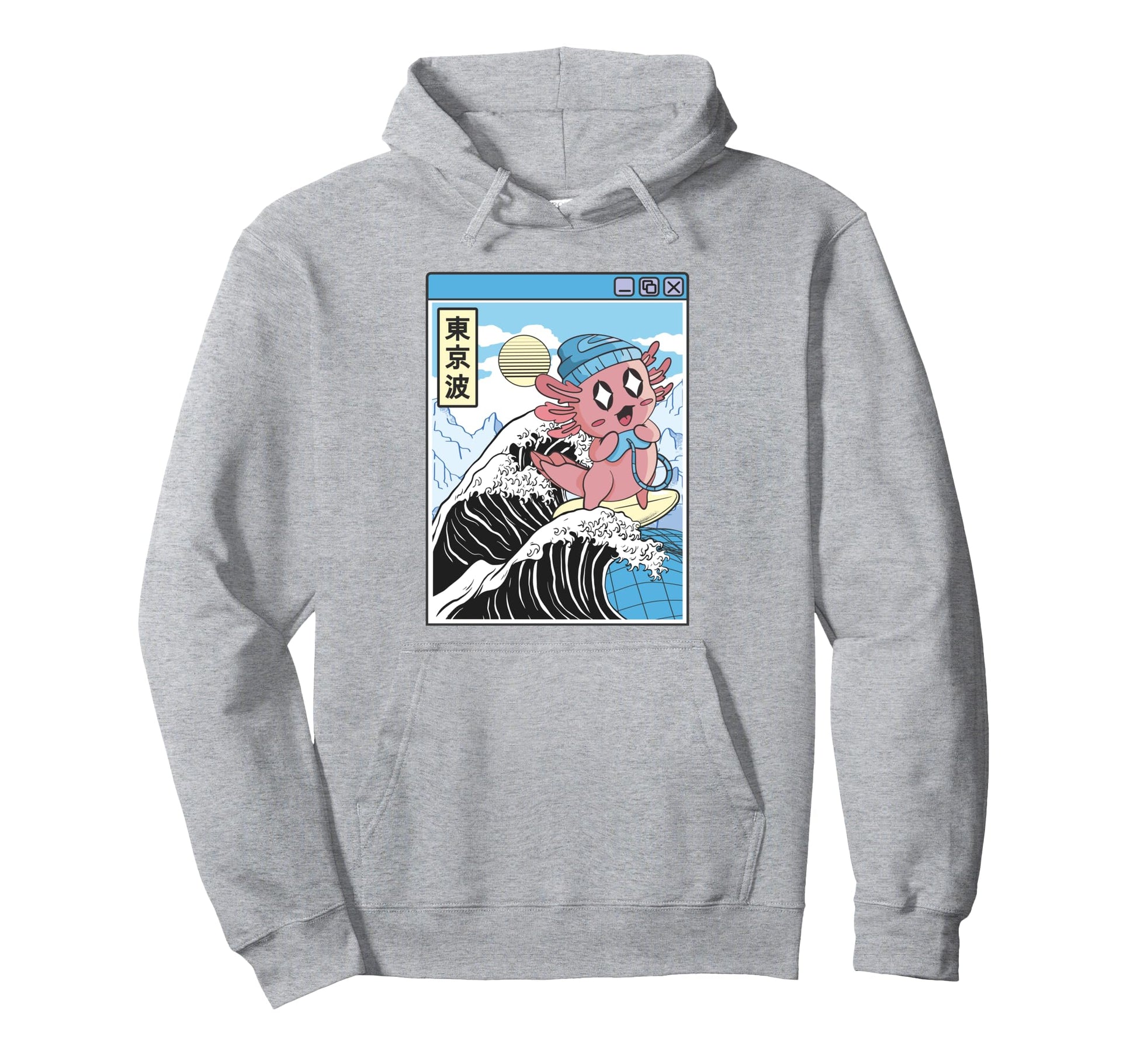 Gaming Axolotl Surfing Kanagawa Wave Pastel Hoodie - Trendy Graphic Unisex - T-Shirt, Sweatshirt, Hoodie