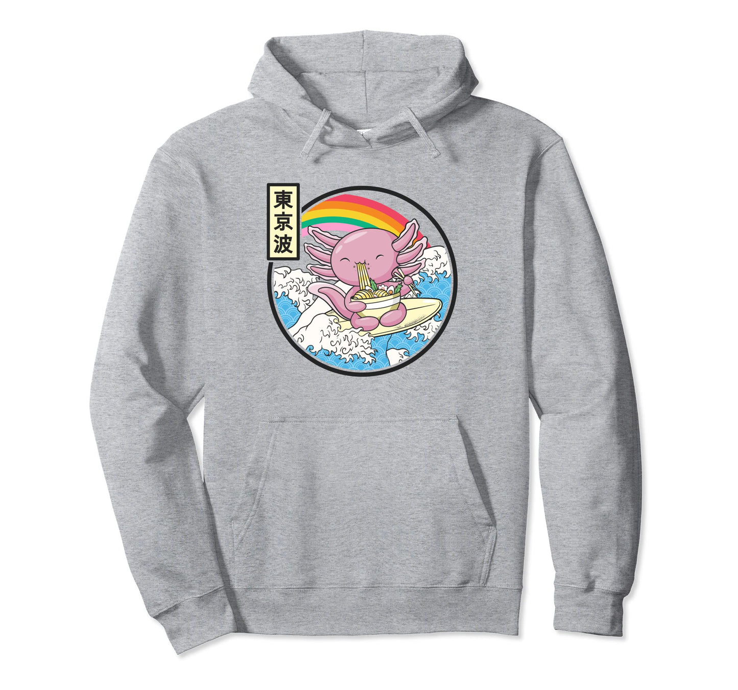Axolotl Eating Ramen Japan Waves Hoodie - Casual Everyday Wear Men Women - T-Shirt, Sweatshirt, Hoodie