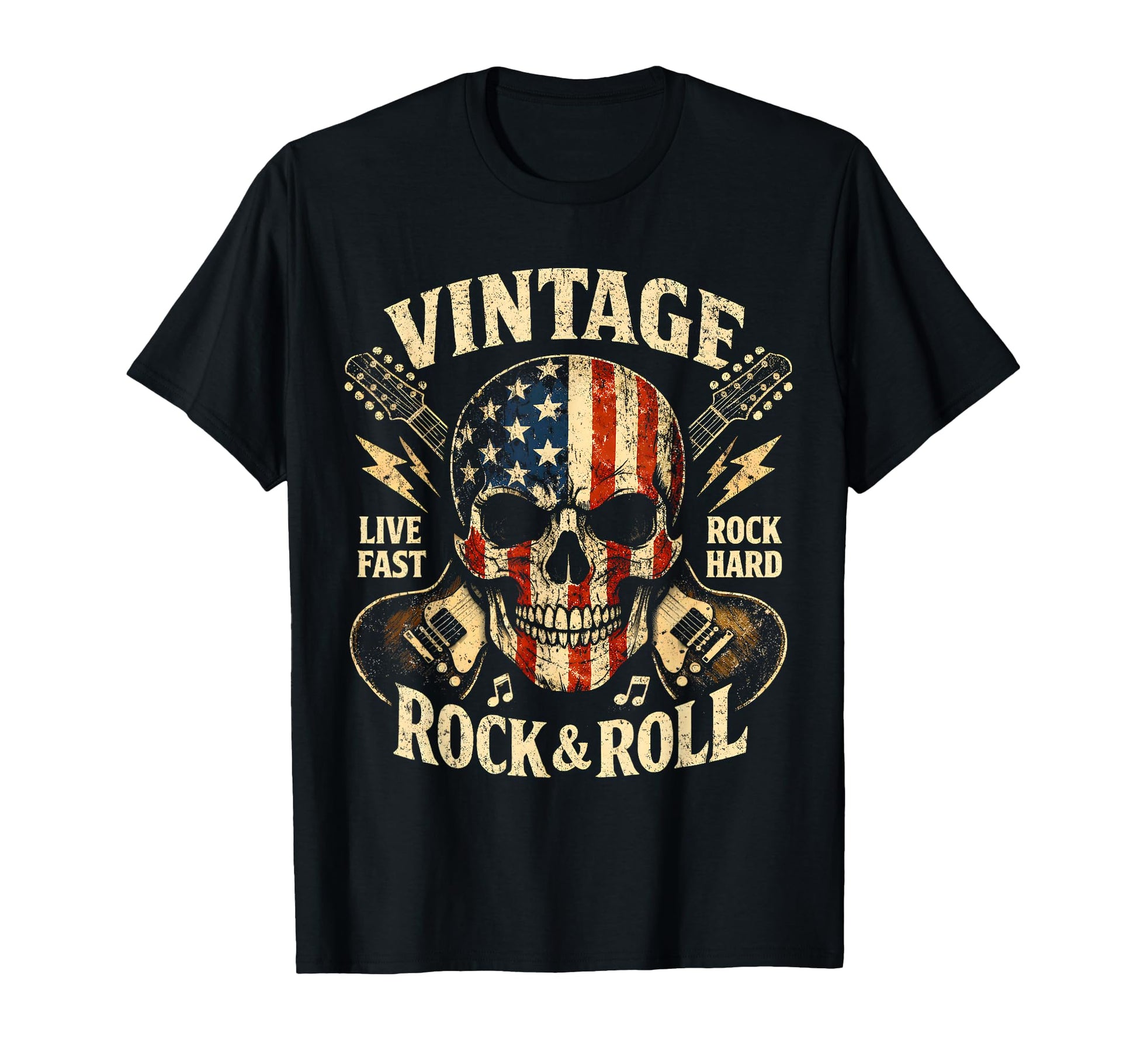 Rock Skull American Flag Guitar Rock And T-Shirt - Minimalist Print Unisex - T-Shirt, Sweatshirt, Hoodie