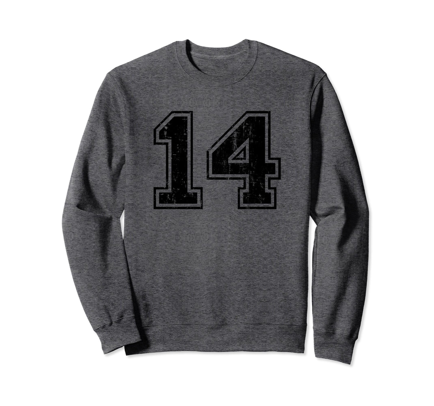 Number 14 Varsity Distressed Sport Sweatshirt - Novelty Apparel for Adults - T-Shirt, Sweatshirt, Hoodie