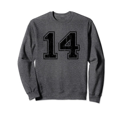 Number 14 Varsity Distressed Sport Sweatshirt - Novelty Apparel for Adults - T-Shirt, Sweatshirt, Hoodie