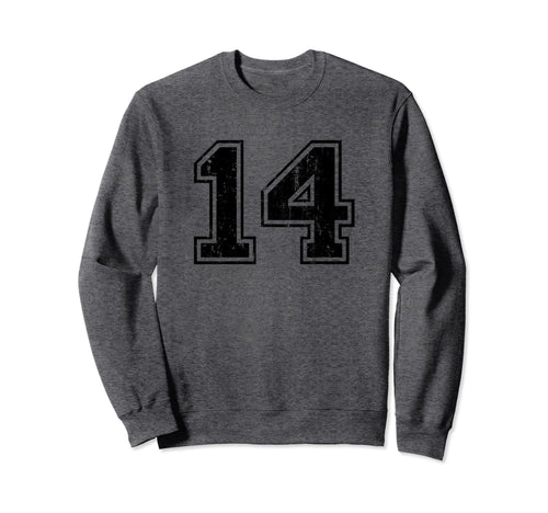 Number 14 Varsity Distressed Sport Sweatshirt - Novelty Apparel for Adults - T-Shirt, Sweatshirt, Hoodie