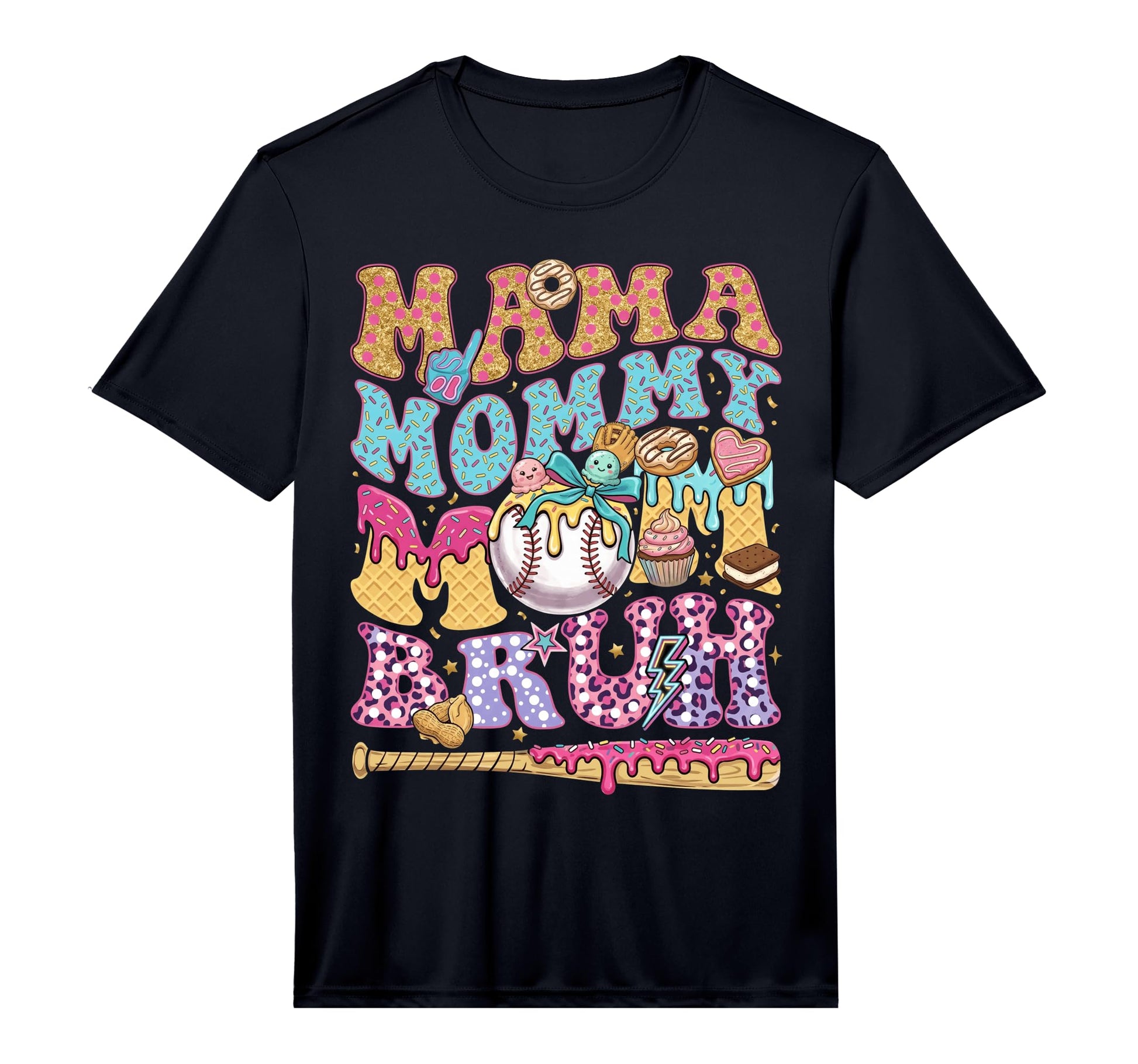 Mama Mommy Mom Bruh Baseball Ice Cream T-Shirt - Trendy Graphic for Adults - T-Shirt, Sweatshirt, Hoodie