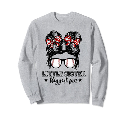 Little Sister Biggest Fan Messy Bun Sweatshirt - Unique Graphic Unisex - T-Shirt, Sweatshirt, Hoodie