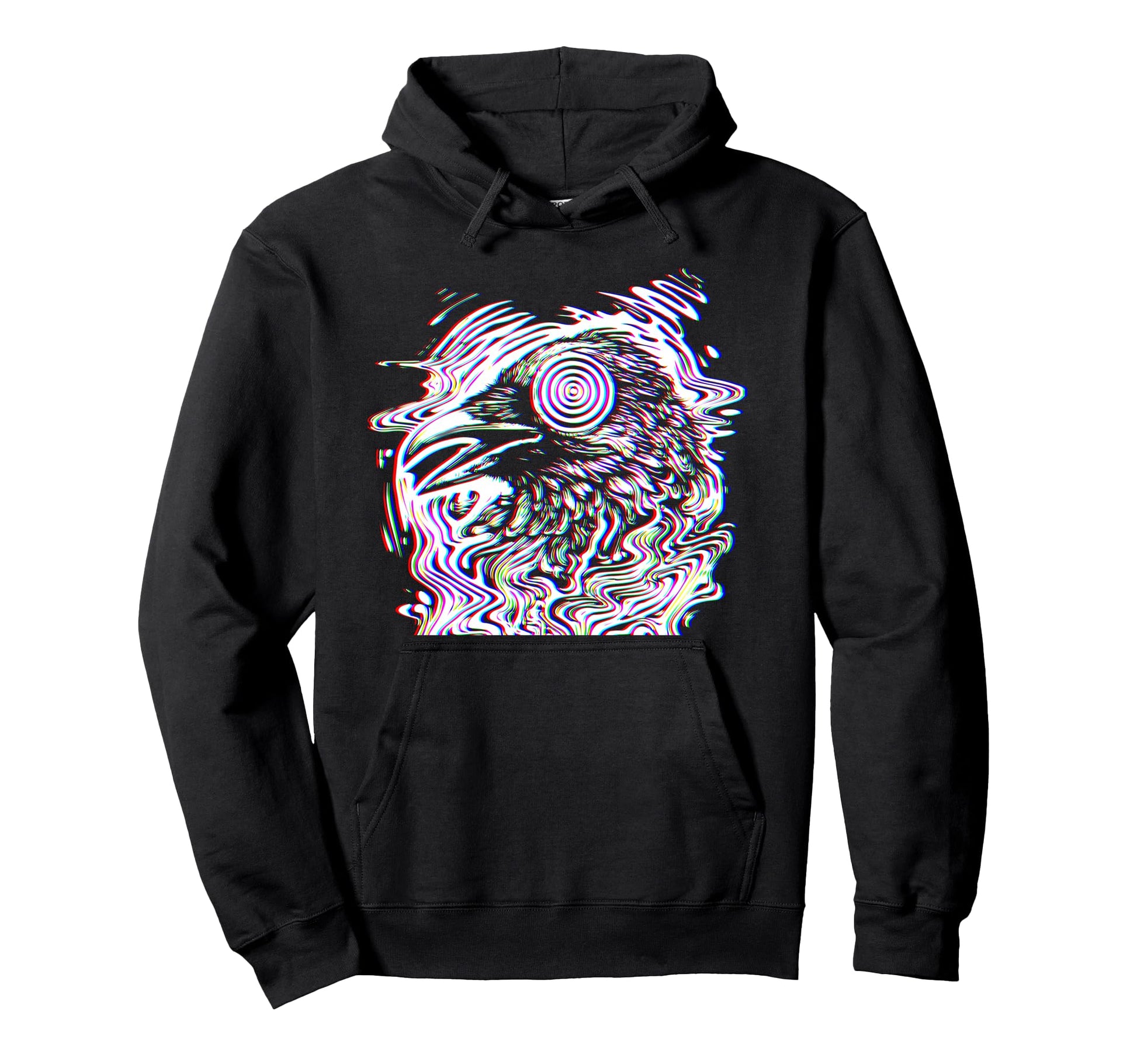 Hypnotic Glitch Raven Trippy Vaporwave Hoodie - Streetwear Style Men Women - T-Shirt, Sweatshirt, Hoodie
