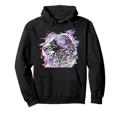 Hypnotic Glitch Raven Trippy Vaporwave Hoodie - Streetwear Style Men Women - T-Shirt, Sweatshirt, Hoodie
