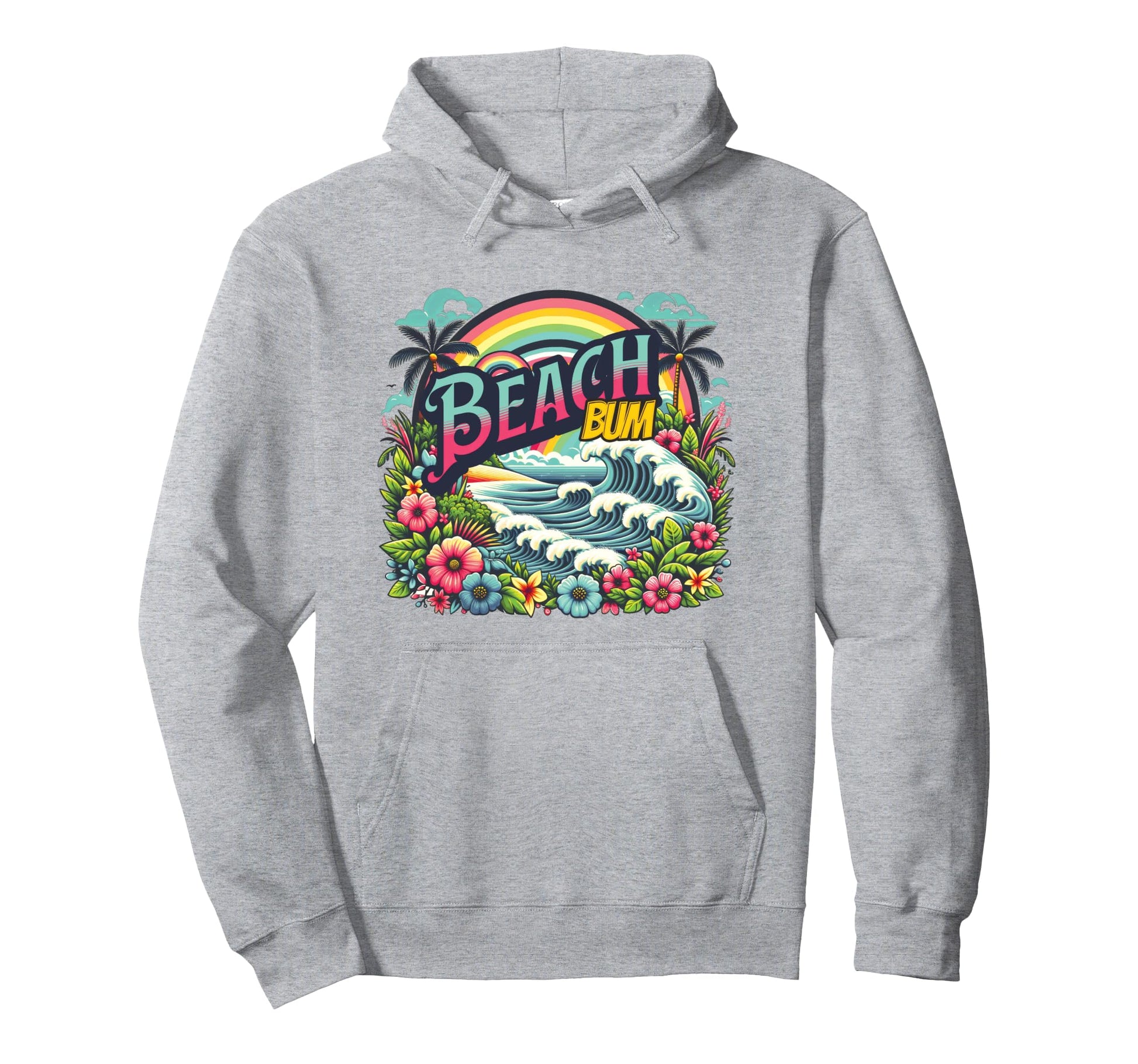 Beach Bum Wave Rainbow Palm Tree Tropical Hoodie - Graphic Print Men Women - T-Shirt, Sweatshirt, Hoodie
