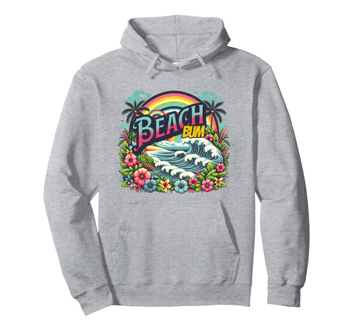 Beach Bum Wave Rainbow Palm Tree Tropical Hoodie - Graphic Print Men Women - T-Shirt, Sweatshirt, Hoodie