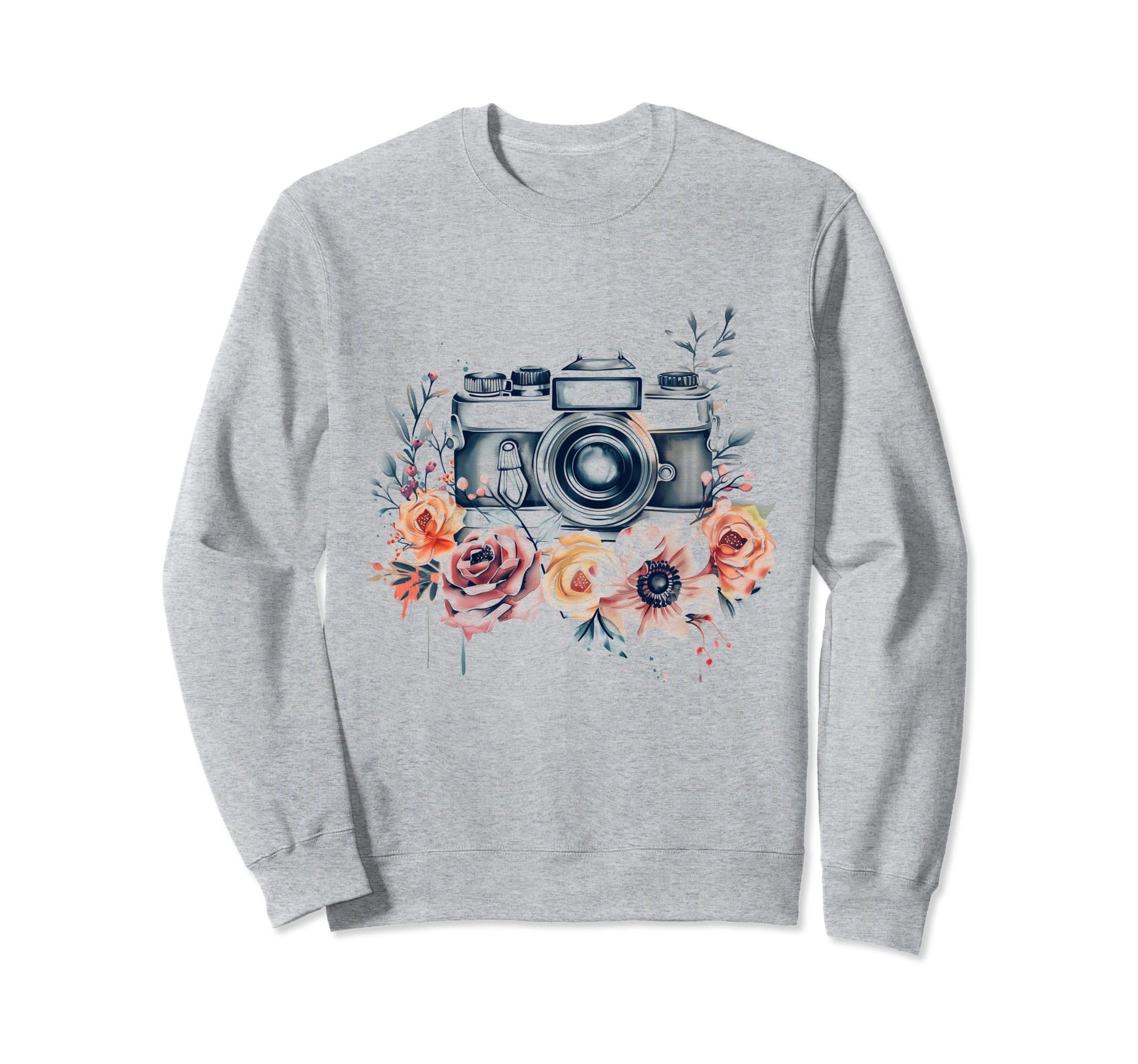 Photographer Camera Flowers Sweatshirt - Casual Everyday Wear for Adults - T-Shirt, Sweatshirt, Hoodie