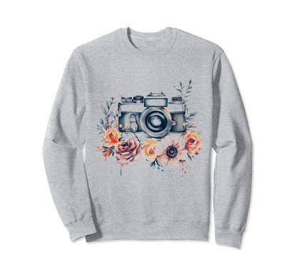 Photographer Camera Flowers Sweatshirt - Casual Everyday Wear for Adults - T-Shirt, Sweatshirt, Hoodie