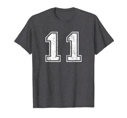 Number 11 Varsity Distressed Sports Team T-Shirt - Graphic Print Men Women - T-Shirt, Sweatshirt, Hoodie