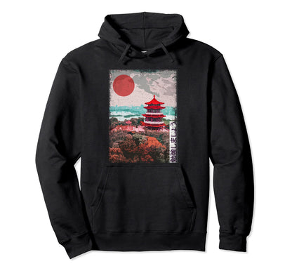 Japanese Temple Tree Blossom Japan Hoodie - Trendy Graphic for Adults - T-Shirt, Sweatshirt, Hoodie