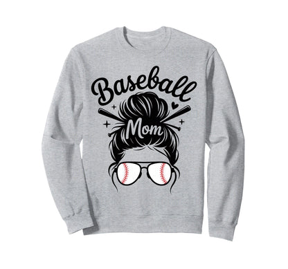 Baseball Mom Messy Bun Game Day Sweatshirt - Minimalist Print for Adults - T-Shirt, Sweatshirt, Hoodie