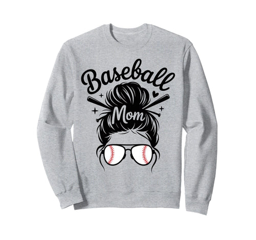 Baseball Mom Messy Bun Game Day Sweatshirt - Minimalist Print for Adults - T-Shirt, Sweatshirt, Hoodie