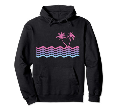 Vaporwave Aesthetic Wave Palm Tree Hoodie - Novelty Apparel Unisex - T-Shirt, Sweatshirt, Hoodie