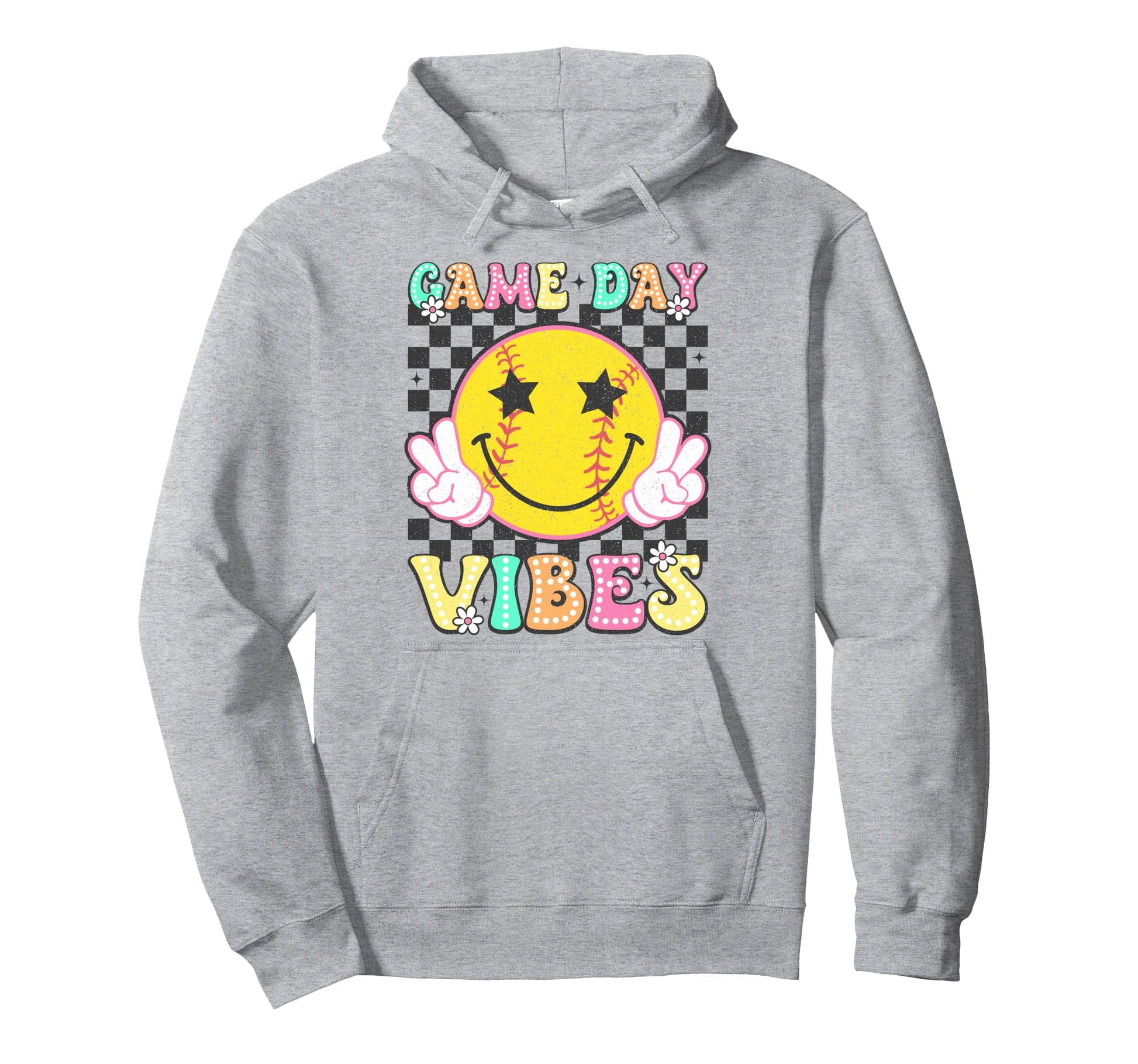 Groovy Softball Game Day Vibes Softball Hoodie - Novelty Apparel for Adults - T-Shirt, Sweatshirt, Hoodie