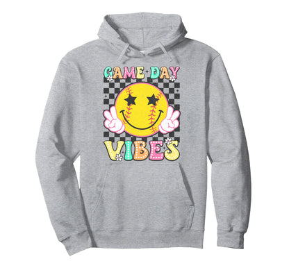 Groovy Softball Game Day Vibes Softball Hoodie - Novelty Apparel for Adults - T-Shirt, Sweatshirt, Hoodie