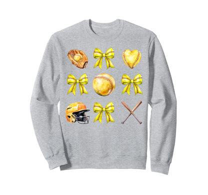 Softball Bow Coquette Softball Mom Sweatshirt - Trendy Graphic for Adults - T-Shirt, Sweatshirt, Hoodie