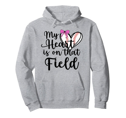 Baseball Mom Coquette Bow My Heart Is Hoodie - Trendy Graphic Men Women - T-Shirt, Sweatshirt, Hoodie