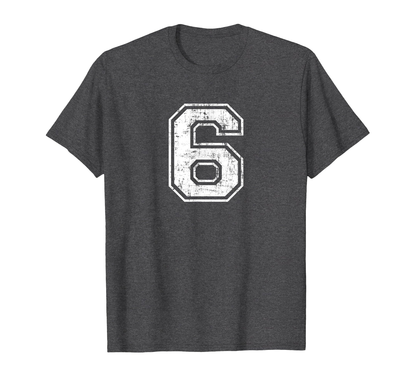 Number 6 Six Varsity Distressed Sports T-Shirt - Graphic Print for Adults - T-Shirt, Sweatshirt, Hoodie