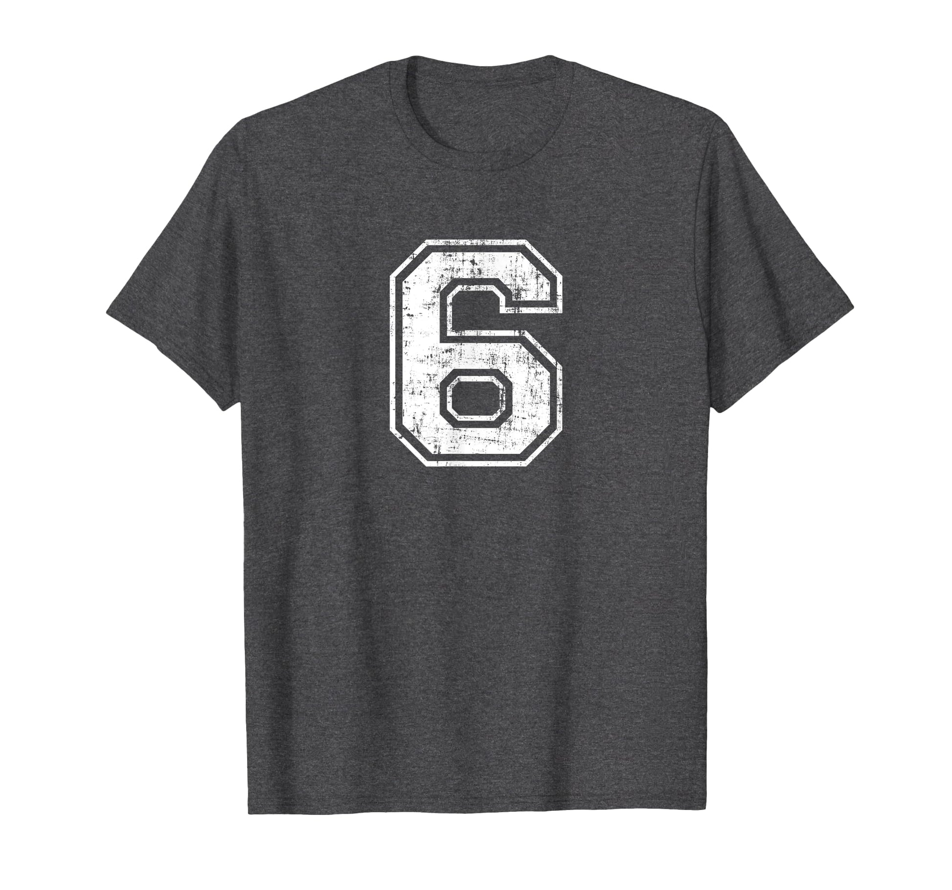 Number 6 Six Varsity Distressed Sports T-Shirt - Graphic Print for Adults - T-Shirt, Sweatshirt, Hoodie