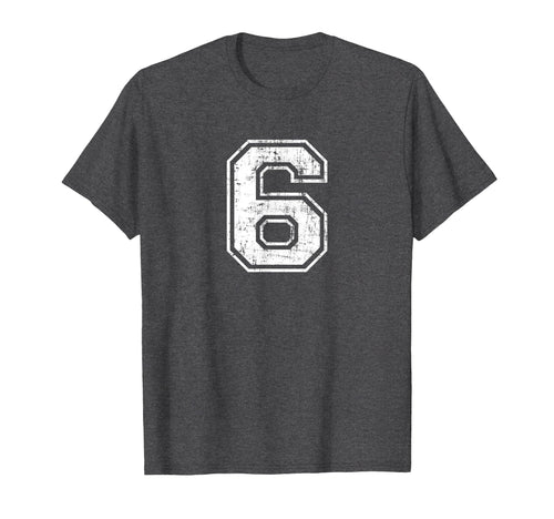 Number 6 Six Varsity Distressed Sports T-Shirt - Graphic Print for Adults - T-Shirt, Sweatshirt, Hoodie