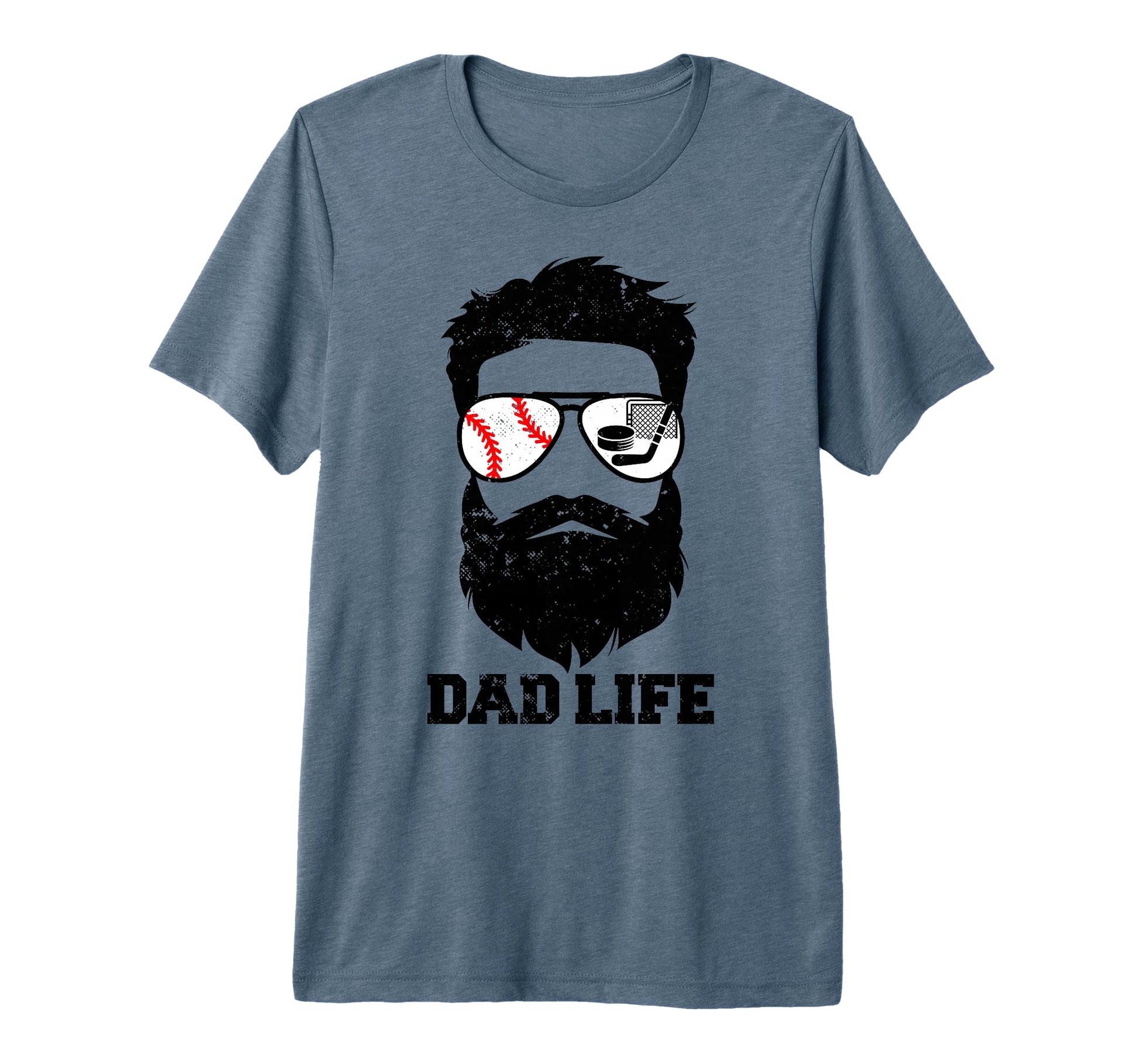 Mens Baseball Hockey Dad Messy Hair Beard T-Shirt - Unique Graphic Unisex - T-Shirt, Sweatshirt, Hoodie