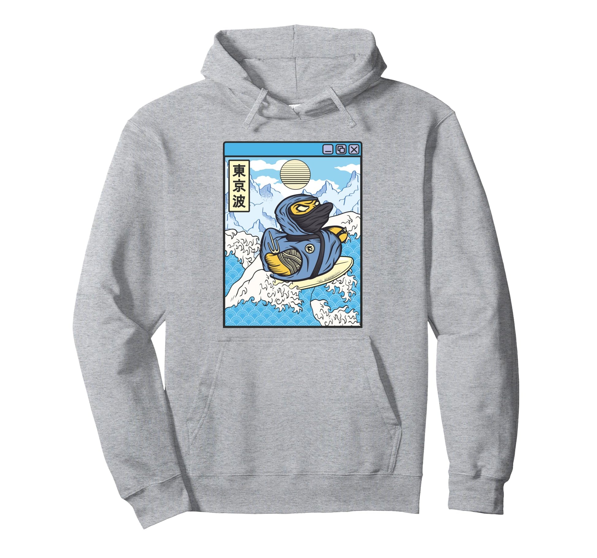 Surfing Ninja Rubber Duck Japanese Hoodie - Trendy Graphic for Adults - T-Shirt, Sweatshirt, Hoodie