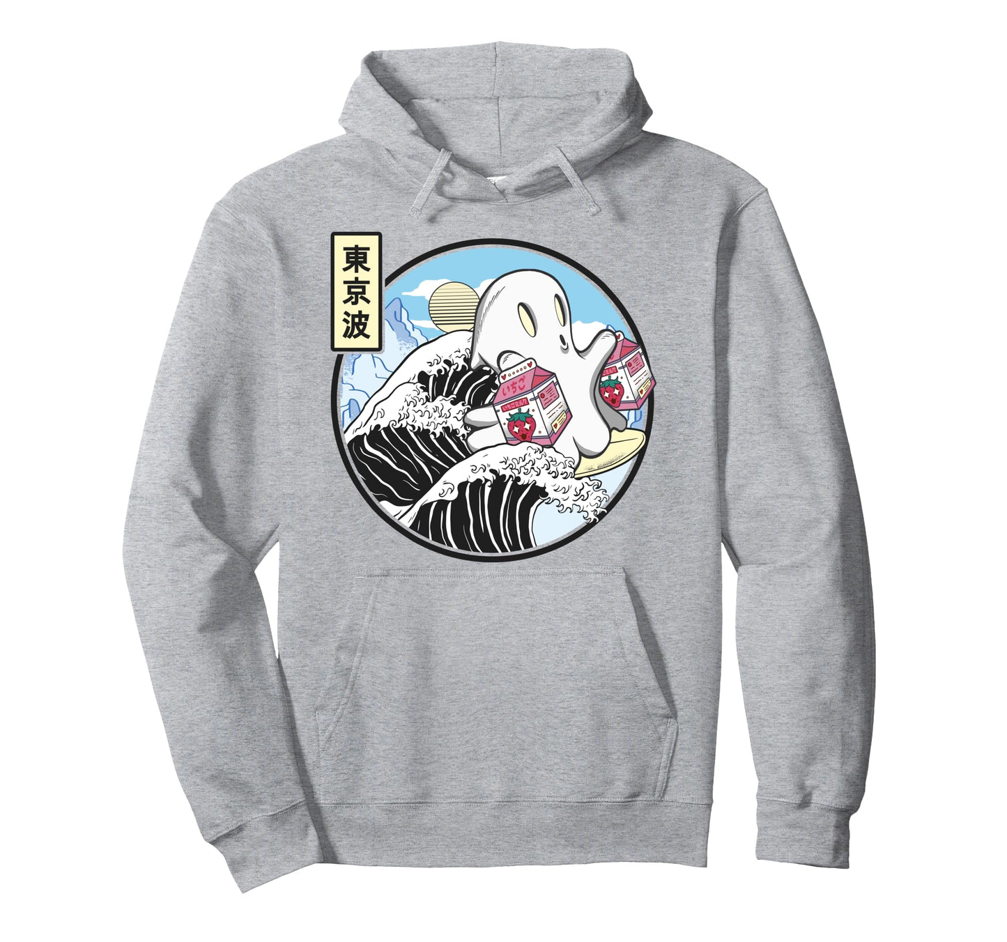 Surfing Ghost Strawberry Milk Kanagawa Hoodie - Aesthetic Graphic Unisex - T-Shirt, Sweatshirt, Hoodie