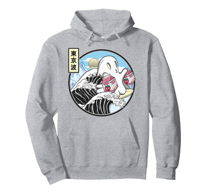 Surfing Ghost Strawberry Milk Kanagawa Hoodie - Aesthetic Graphic Unisex - T-Shirt, Sweatshirt, Hoodie