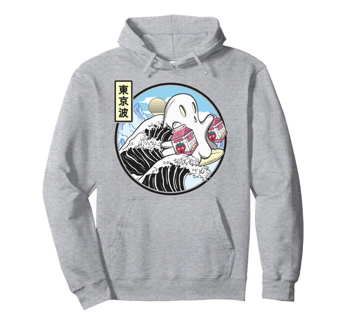 Surfing Ghost Strawberry Milk Kanagawa Hoodie - Aesthetic Graphic Unisex - T-Shirt, Sweatshirt, Hoodie