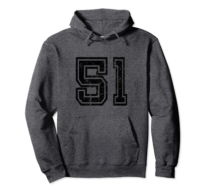 Number 51 Sports Jersey Varsity Lucky Hoodie - Minimalist Print for Adults - T-Shirt, Sweatshirt, Hoodie