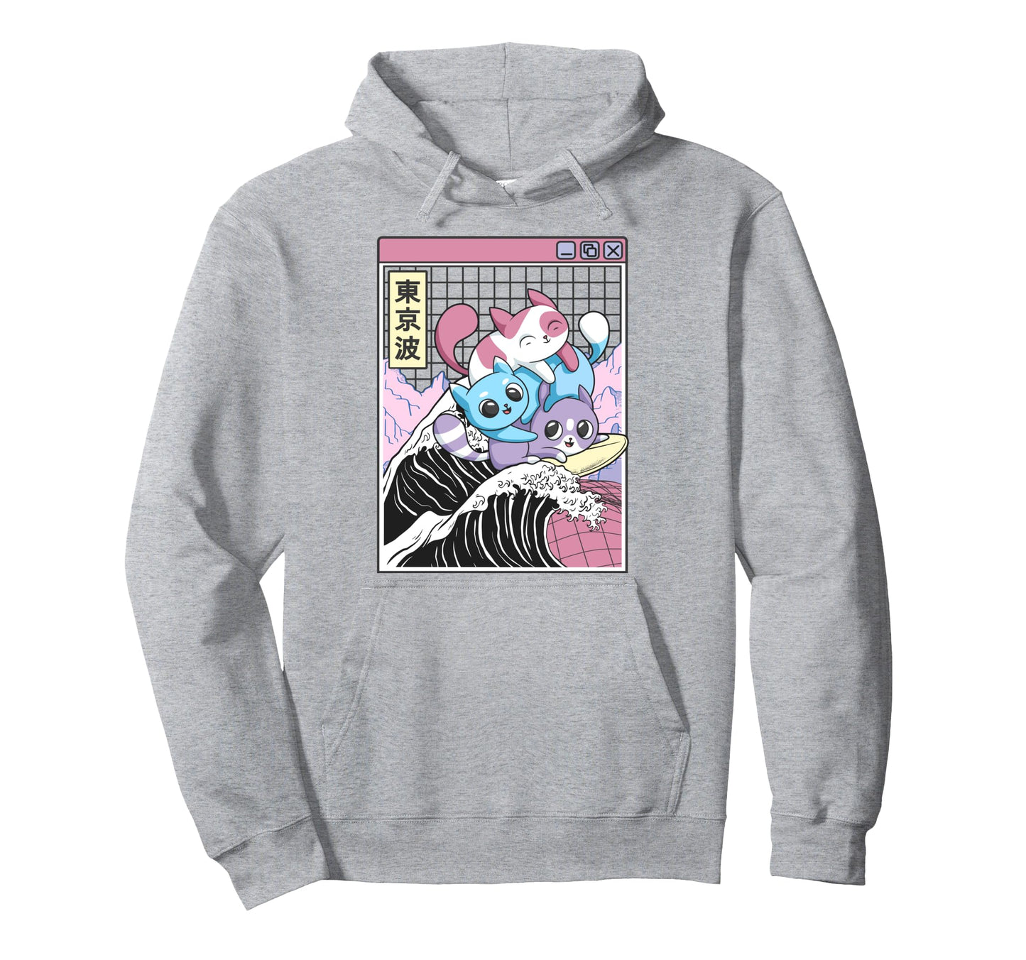 Playing Cats Surfing Kanagawa Wave Hoodie - Fun Novelty Design Unisex - T-Shirt, Sweatshirt, Hoodie