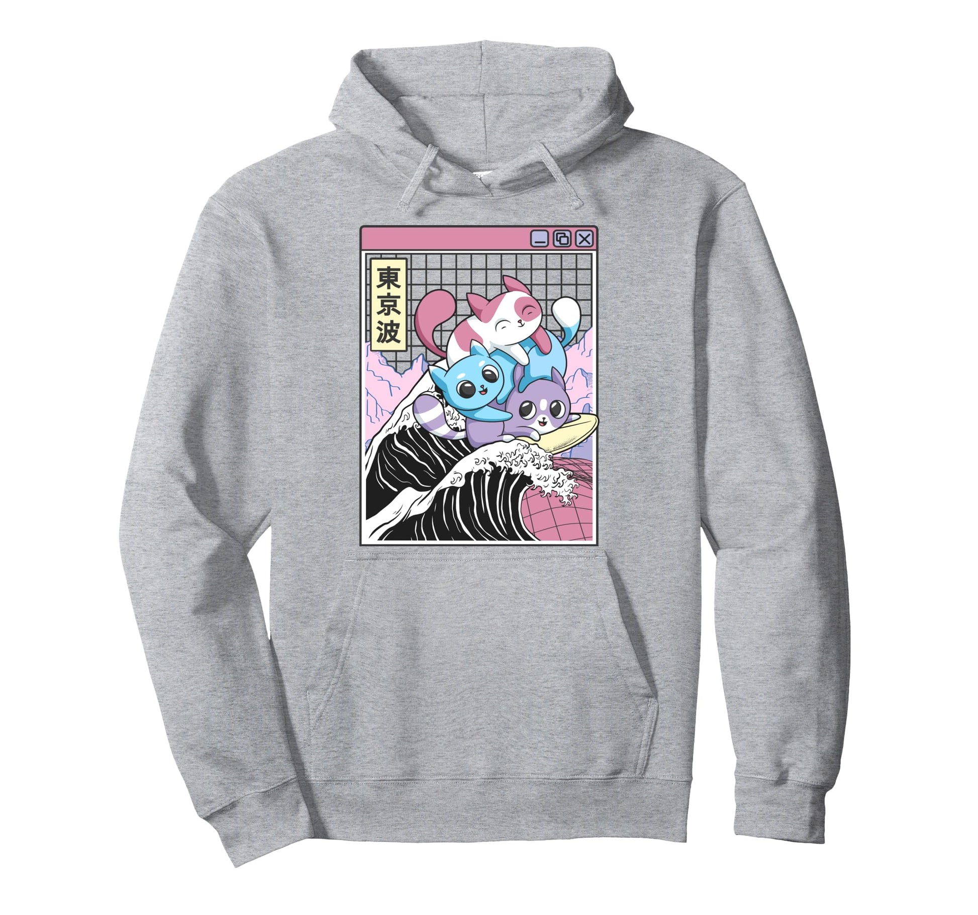 Playing Cats Surfing Kanagawa Wave Hoodie - Fun Novelty Design Unisex - T-Shirt, Sweatshirt, Hoodie