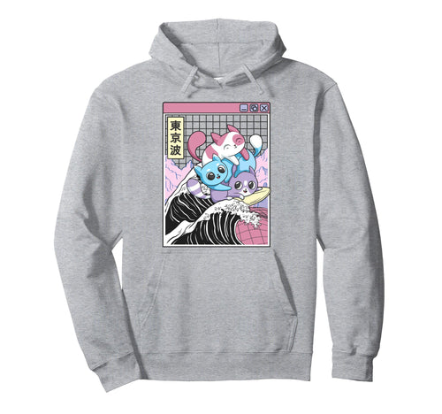 Playing Cats Surfing Kanagawa Wave Hoodie - Fun Novelty Design Unisex - T-Shirt, Sweatshirt, Hoodie